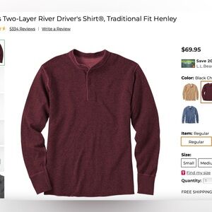 Men’s LL Bean River Diver Henley Sz. M